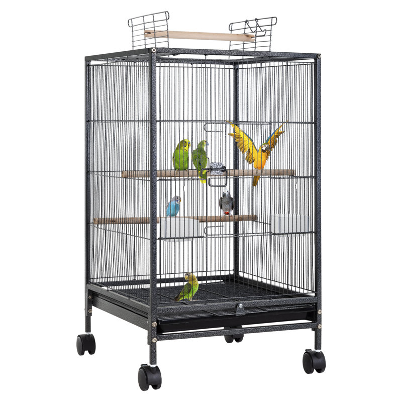 35 Inch Wrought Iron Bird Cage With Play Open Top And Rolling Stand Large Parrot Cage Bird Cages For Parakeets Cockatiel Canary Finch Lovebird